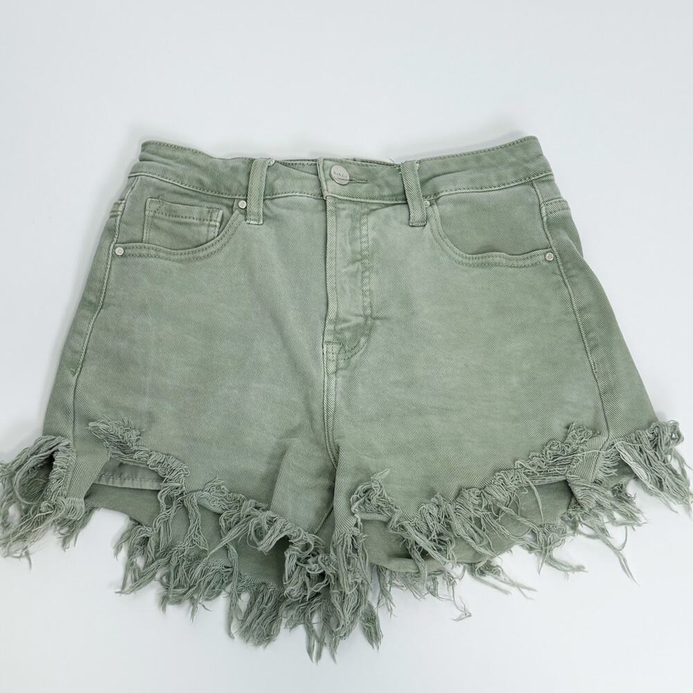 Risen Jeans High Waisted Step Hem Shorts Distressed Cutoffs Green Small